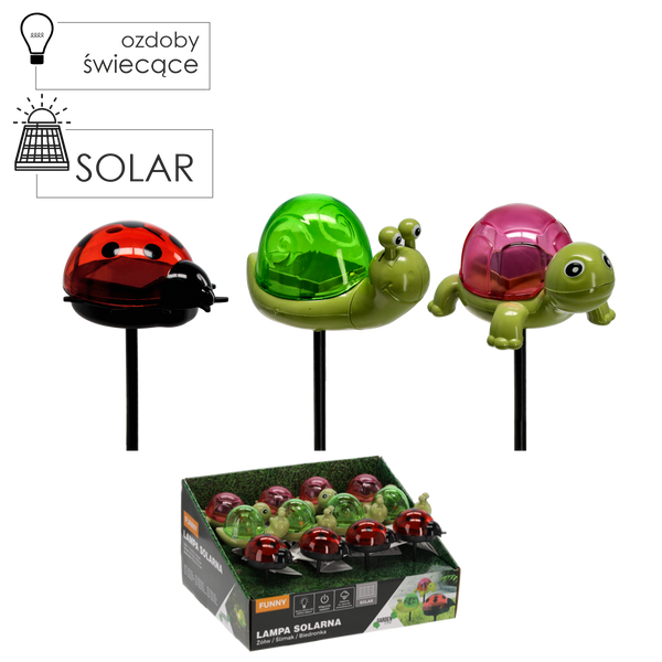 LAMPA SOLARNA FUNNY ŻÓŁWIK / ŚLIMAK / BIEDRONKA CIEPŁY BIAŁY disp=12szt *4351