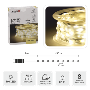 LED MICRO ZÁDLEDNICE 500L TEPLÁ BIELA, DĹŽKA 3 + 50 M *0115