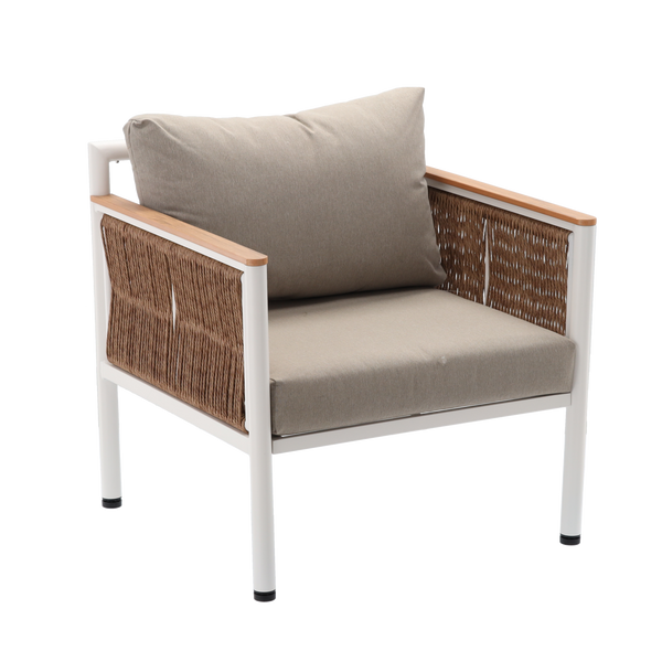 ALUMINUM FURNITURE "BELGRAD" SET (SOFA + 2 ARMCHAIRS + TABLE) BEIGE + BEIGE CUSHIONS