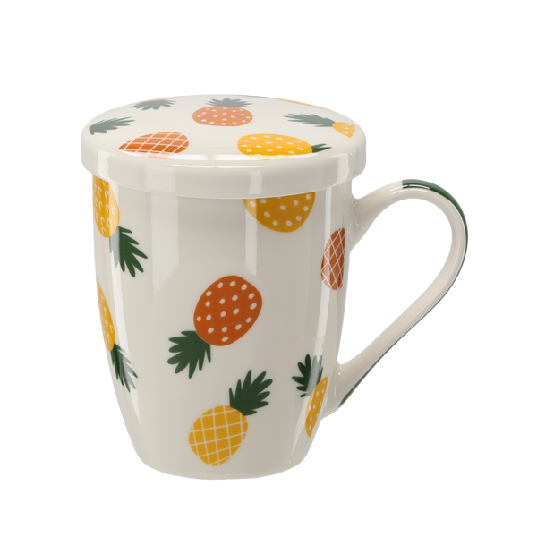 KUBEK PORCELANOWY Z ZAPARZACZEM I POKRYWKĄ 340 ML MIX OWOCOWYCH WZORÓW *1896