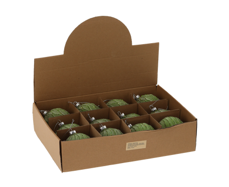 BOMBĂ DIN sticlă - VERDE DECORATĂ 8 CM MIX DE MODELE disp=12 buc *4754