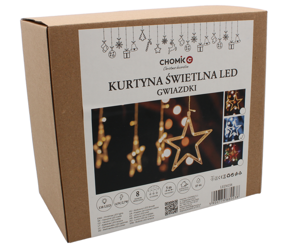 KURTYNA ŚWIETLNA LED GWIAZDKI 138L DŁ. 3 + 2 M ZIMNY BIAŁY WEWN/ZEWN *0238