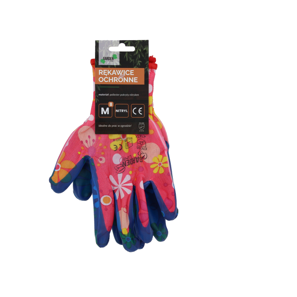 GARDEN GLOVES "8" PATTERN, POLYESTER WITH NITRILE PACKET=12