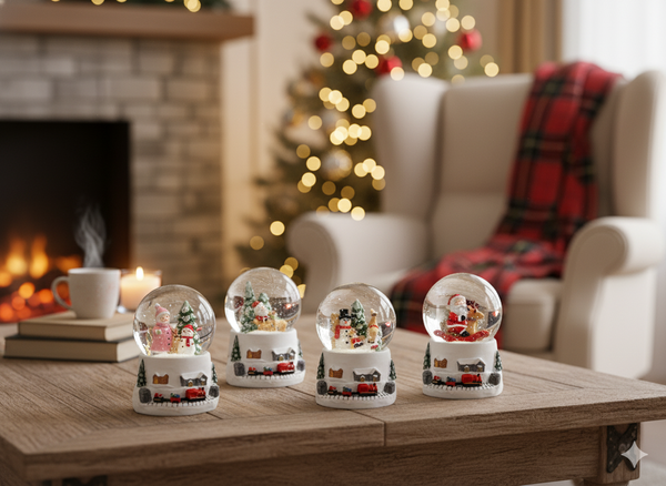 CHRISTMAS SNOWBALL - SANTA'S SLEIGH 4.5 x 4.5 x 6.5 CM WHITE MIX PATTERNS disp=12pcs *5720