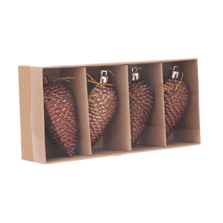 SET DE 4 DECORAȚIUNI DE CRĂCIUN - CONE 9 CM ROȘII, ARGINTII, AURII, MARO *9747