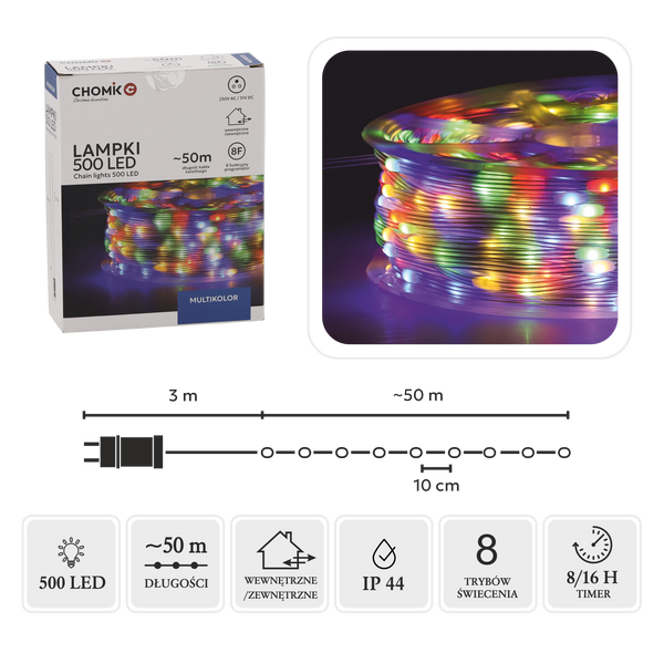 LAMPICI LED MICRO PE RELEU 500L MULTICOLOR, LUNGIME 3 + 50 M *0139
