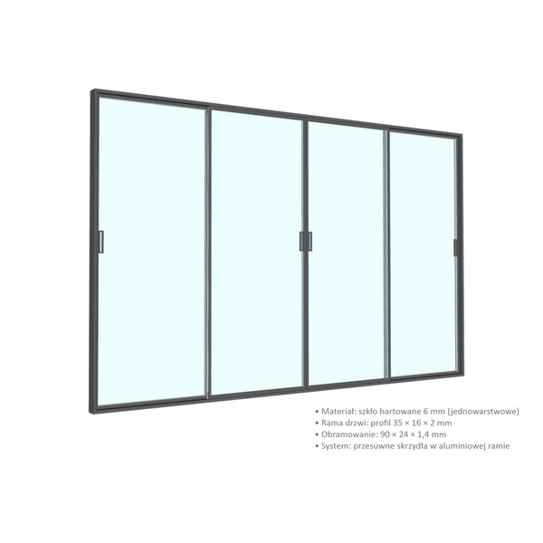 DRZWI SZKLANE PRZESUWNE DO PERGOLI ALUMINIOWEJ 4 M