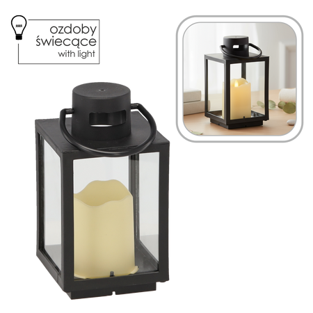 Vianočný lampión 11 x 11 x 20,5 CM S LED ČIERNYM *2539