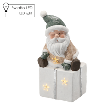 FIGURINE OF THE NATIVITY SCENE - SANTA SITTING ON A PRESENT 22,5 X 18 X 43,5 CM LED