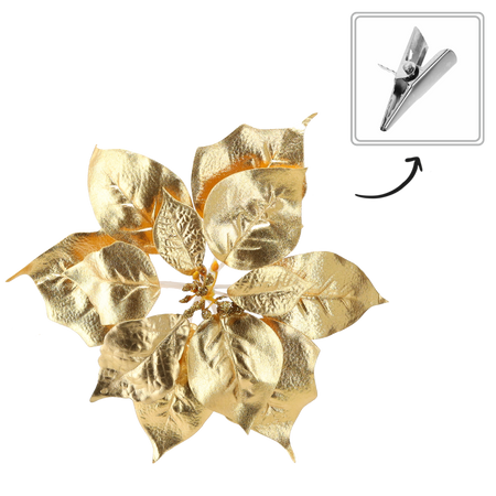 FLORĂ ARTIFICIALĂ - STEAUA BETLEHEMULUI 25 CM PE CLIPS AURIE ambalaj=12 buc *3858
