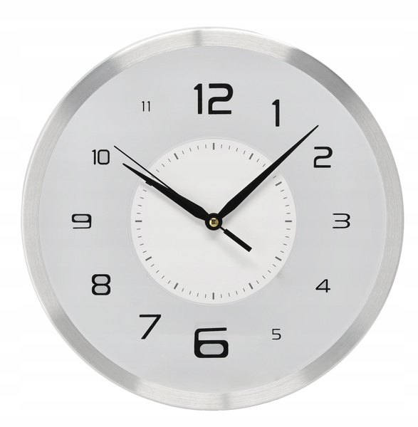 ZEGAR WISZĄCY OKRĄGŁY 30,5 x 30,5 x 4,3 CM BIAŁY ZE SREBRNĄ RAMKĄ *4672