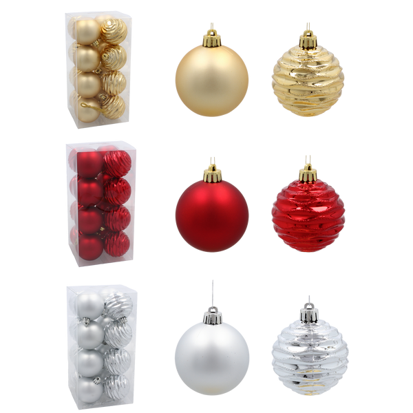 KPL. 16 BOMBEK 6 CM RED / GOLD / SILVER *3740