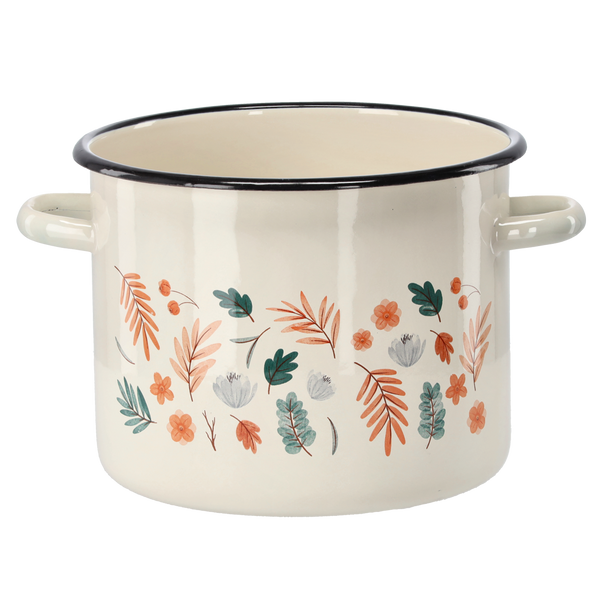 GARNEK EMALIOWANY 5,5 L 22 CM KREMOWY LIŚCIE *2402