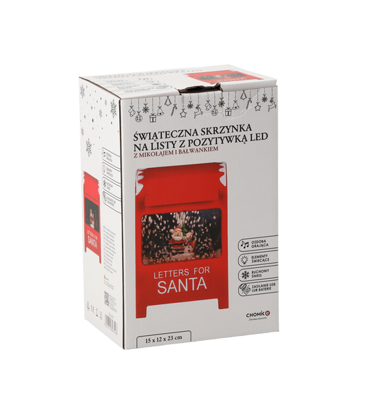 CHRISTMAS LETTER BOX 15 X 12 X 23 CM WITH LED MUSIC BOX - RED - WITH SNOWMAN AND CHRISTMAS TREES