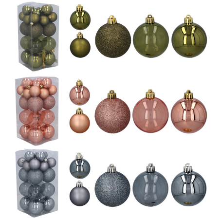SET OF 27 BAUBLES 4/6 CM OLIVE/COPPER/GRAPHITE