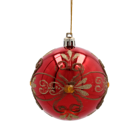 SET OF 6 CHRISTMAS BAUBLES RED 8 CM