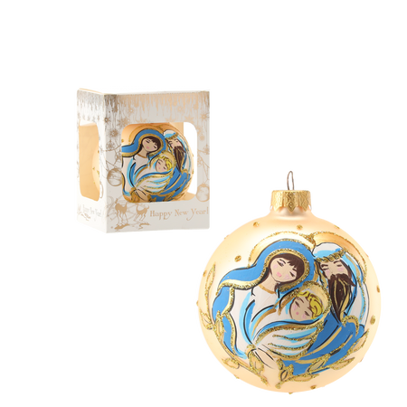 GOLD GLASS CHRISTMAS BAUBLE 8 CM HOLY FAMILY