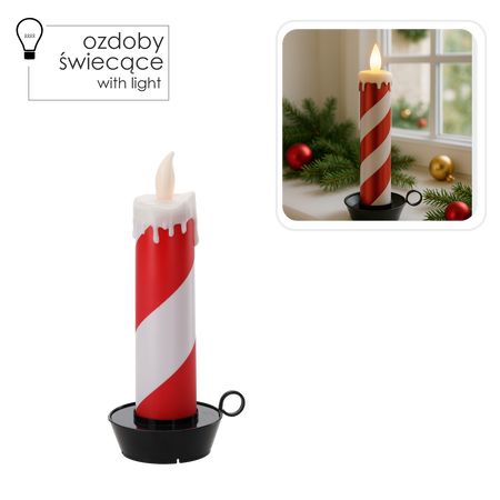 ŚWIĄTECZNA ŚWIECZKA LED 10 x 10 x 27,5 CM BIAŁO-CZERWONA *7724