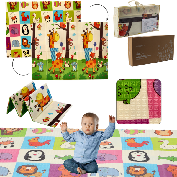 DWUSTRONNA MATA EDUKACYJNA 150x200x1 CM SKŁADANA ZWIERZĘTA + TORBA *4336