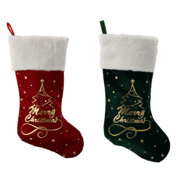 CHRISTMAS STOCKING 50 CM RED/GREEN CHRISTMAS TREE
