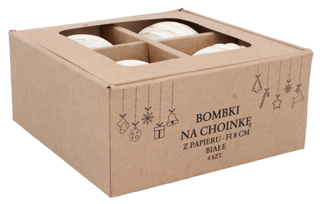 KPL. 4 GUĽA NA VIANOČNÝ STROM Z PAPÍRU FI 8 CM BIELE balenie=6ks *2006