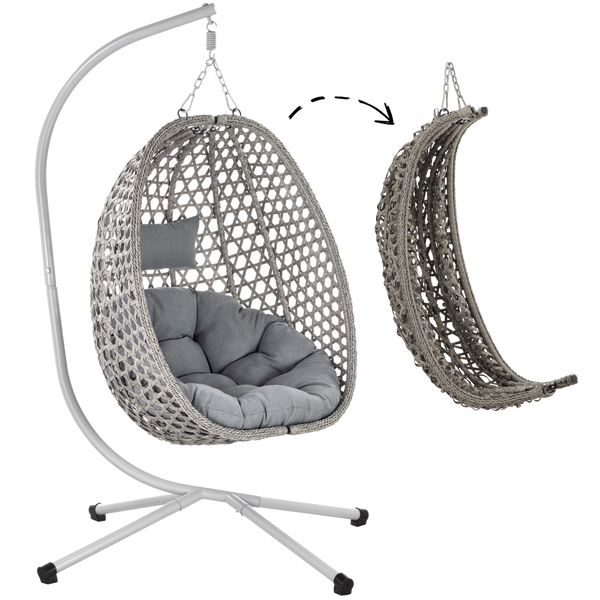 FOTEL WISZĄCY SKŁADANY SZARY, PODUSZKA - CIEMNY SZARY, RAMA - JASNY SZARY *9094