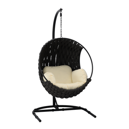HANGING CHAIR TABANI - ČERNÝ, TMAVĚ ŠEDÝ POLŠTÁŘ, ČERNÝ RÁM *0039
