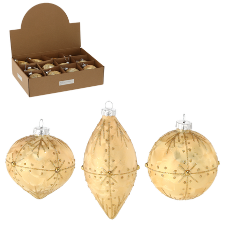 GLASS ORNAMENT - GOLD DECORATED MIXED SHAPES