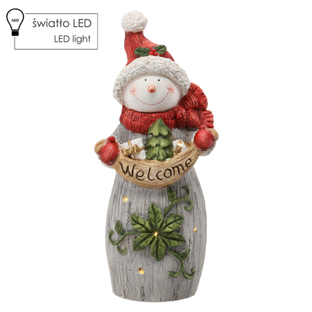 FIGURINE OF THE NATIVITY SCENE - SNOWMAN WITH THE INSCRIPTION "WELCOME" 26 X 22 X 55 CM LED