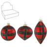 GLASS ORNAMENT - RED BLACK CHECKERED MIXED PATTERNS