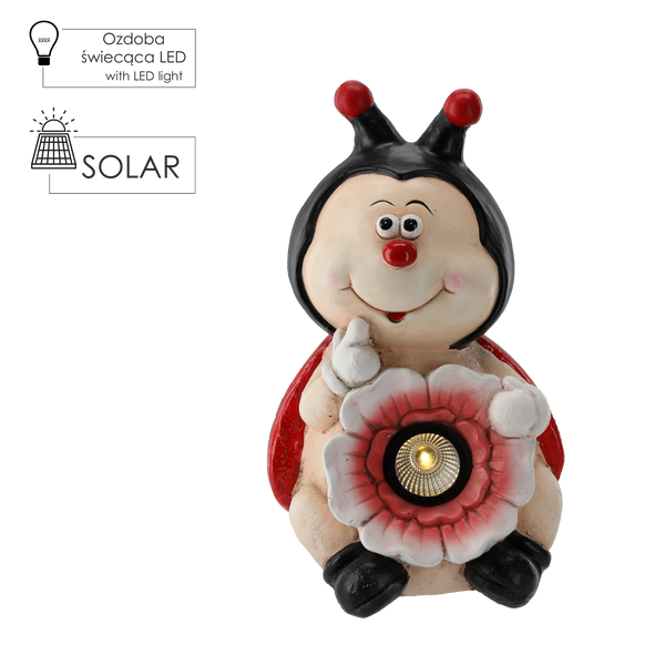 FIGURKA OGRODOWA - BIEDRONKA Z KWIATEM 22 x 20 x 36 CM LED *7287