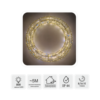 Coroana de Crăciun LED 50 CM 800L Alb Cald + Flash Rece Interior/Exterior *8264