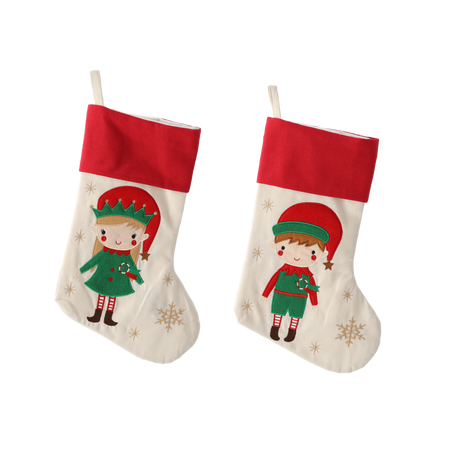 CHRISTMAS STOCKING 46 CM BEIGE MIXED PATTERNS pack=12pcs