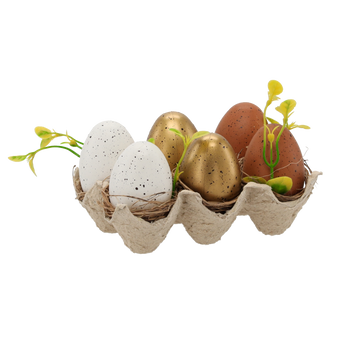 SET 6 OUĂ ÎN FORMĂ 4 x 6 CM ALB - MARO - AURIU * 8098