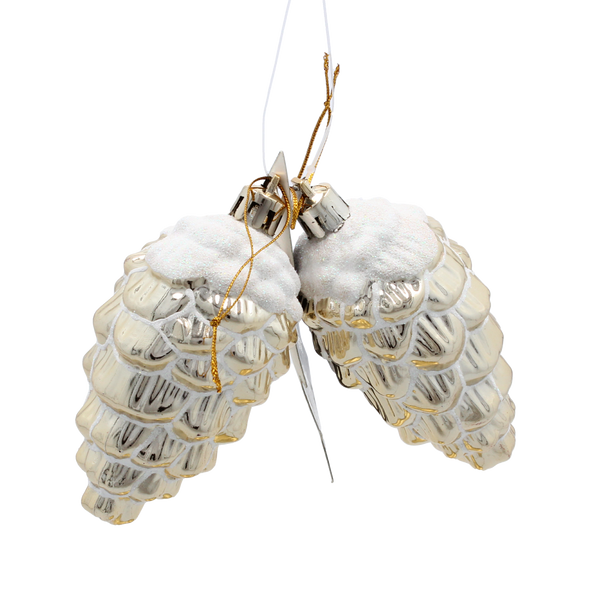 KPL. 2 DECORAȚII DE BRAD CONE 9 CM AURII / ARGINTII / ROȘII *5386