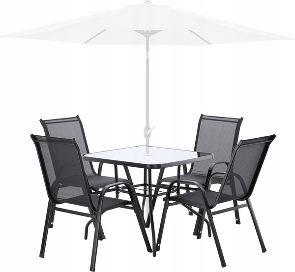 SET DE MOBILIER DE GRĂDINĂ - 4 SCAUNE + MASĂ PATRATĂ - NEAGRĂ *3521