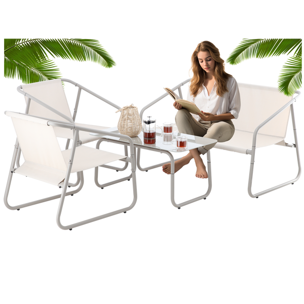 SADA ZÁHRADNÉHO NÁBYTKU - SOFA, 2 KRESLÁ, STOLOV - BEŽOVÁ *3811