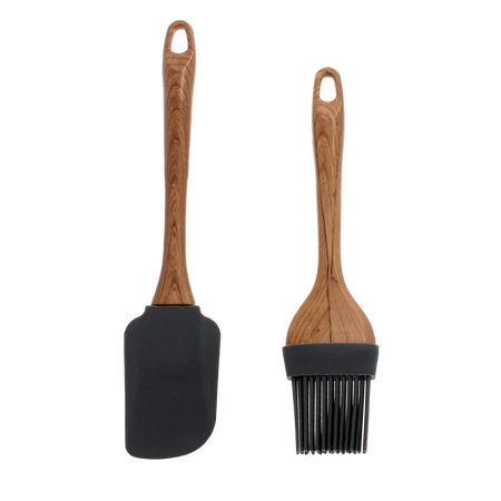 SET DE 2 UNELTE DE BUCĂTĂRIE PENSUL + SPATULĂ CU MÂNER DIN Lemn *6626