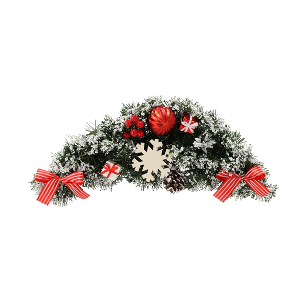 HANGING CHRISTMAS SWAG 46 CM WHITE AND RED