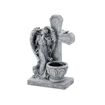FIGURA ANIOŁ STOJĄCY Z KRZYŻEM I DONICĄ 21,5 X 14 X 35,5 CM *8813