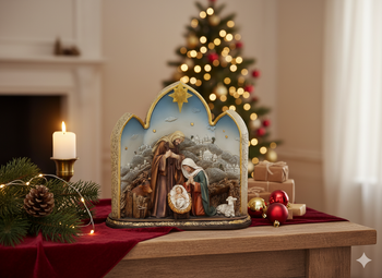 FIGURINĂ DE CRĂCIUN - FAMILIA SFÂNTĂ ÎN STAUL CU STEA LED 21 x 10 x 21 CM *6867