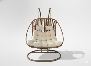 FOTEL WISZĄCY SURI DWUOSOBOWY - NATURALNY, KREMOWA PODUSZKA, NATURALNA RAMA