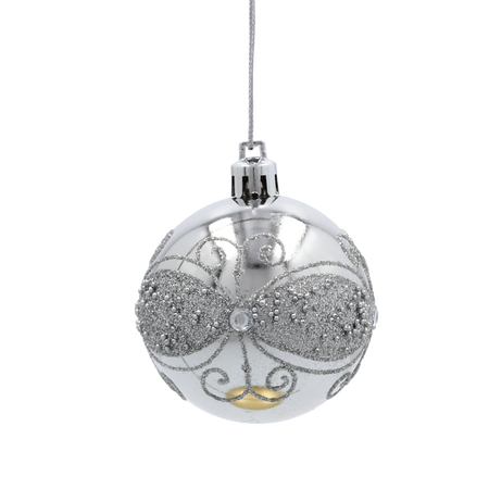 SET OF 8 CHRISTMAS BAUBLES SILVER 6 CM
