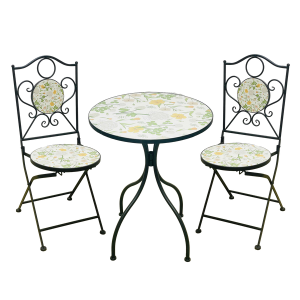 ZESTAW MEBLI OGRODOWYCH METALOWYCH MOZAIKA "ANTOS" STÓŁ + 2 KRZESŁA