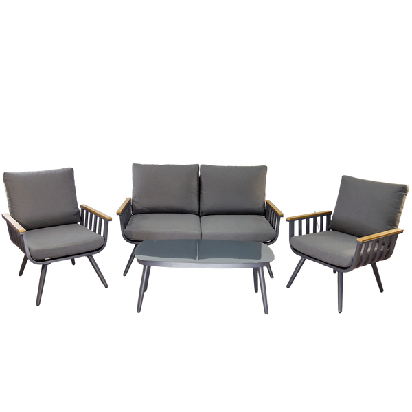 ZESTAW MEBLI ALUMINIOWYCH ( SOFA + 2 FOTELE + STOLIK ) SZARY + SZARE PODUSZKI *8151