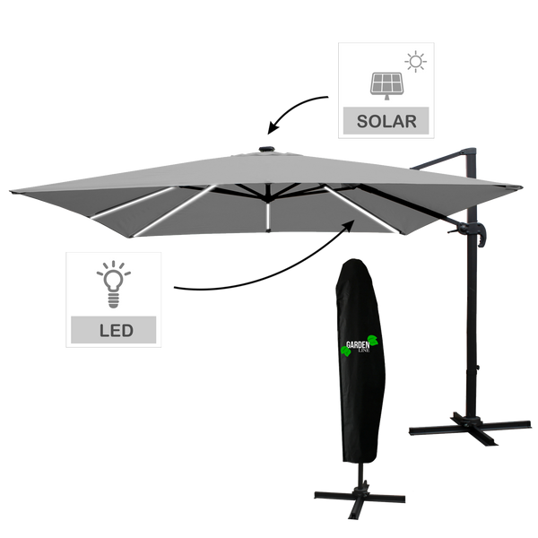 UMBRELĂ DE GRĂDINĂ 3 x 3 M GRI "ROMA" CU HUSĂ CU LED *1558