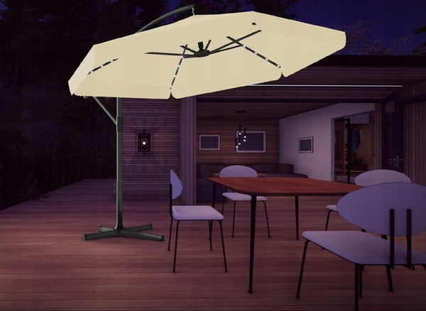 GARDEN UMBRELLA 3 M BEIGE "BANANA" WITH COVER WITH LED
