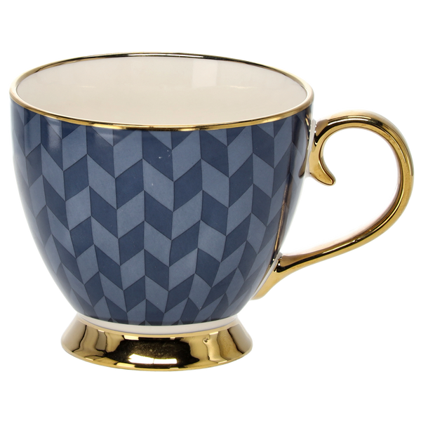 KAMEN PORCELÁNOVÝ 445 ML NA NOŽIČCE MODRO/ZLATÝ MIX VZORŮ balení=1ks *7963