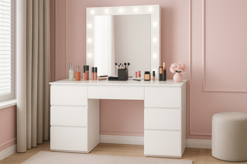WHITE DRESSING TABLE WITH LIGHTS AND 7 DRAWERS