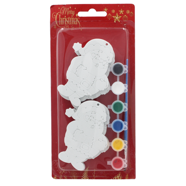 SET OF 6 CHRISTMAS DECORATIONS DIY + 6 PAINTS AND BRUSH ASSORTED 6 DESIGNS